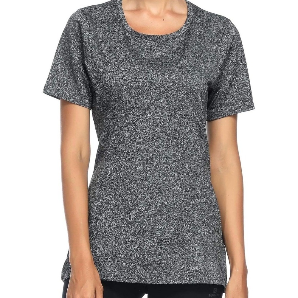 Aunis Womens T Shirt Large Gray Short Sleeve Crew Yoga Workout Top Stylish
